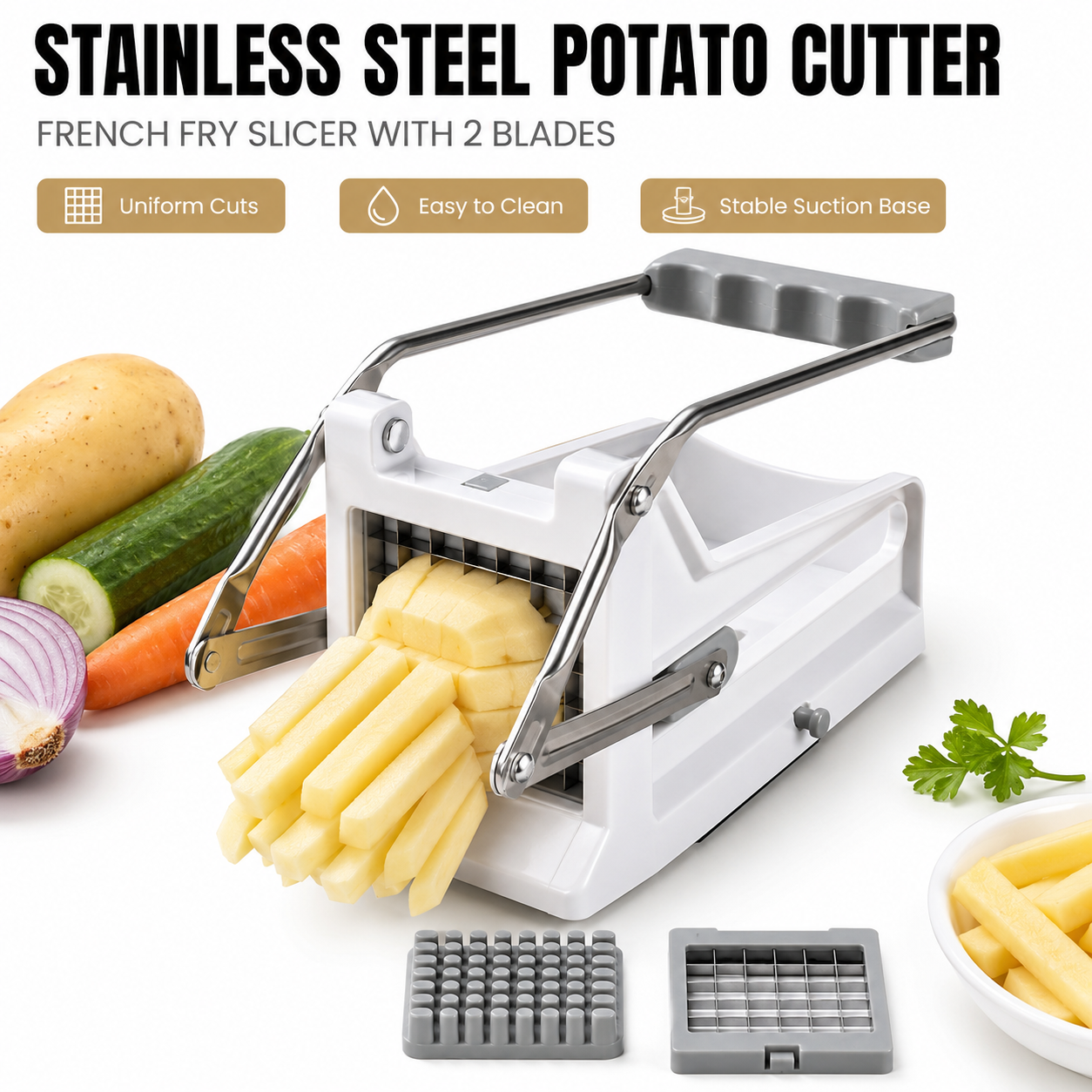 Potato Masher Ricer - Pemotong Kentang Goreng Stainless Steel, Pengiris