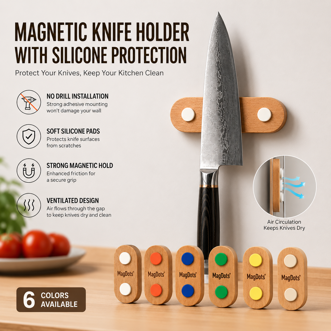 Magnetic Knife Strip - Rak Pisau Dapur Magnetik Silikon Oval