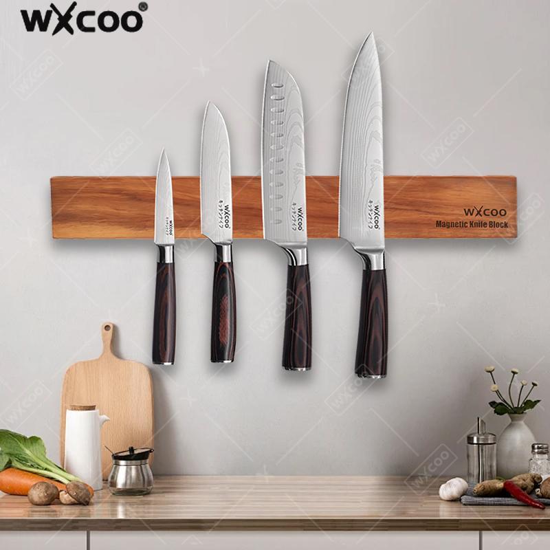 Magnetic Knife Strip - Rak Pisau Magnetik Kayu Akasia, Kuat