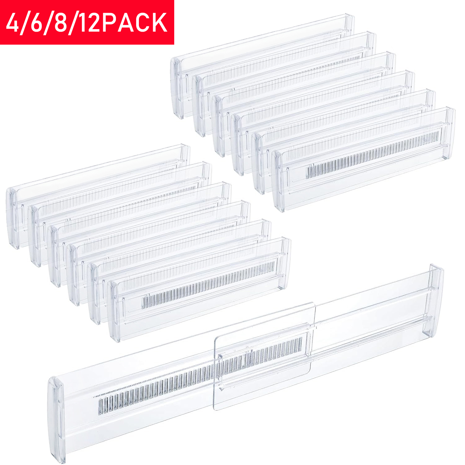 Kitchen Gadgets Storage - Pembagi Laci Ekspansiabel 4/6/8/12 Pack, Pembagi