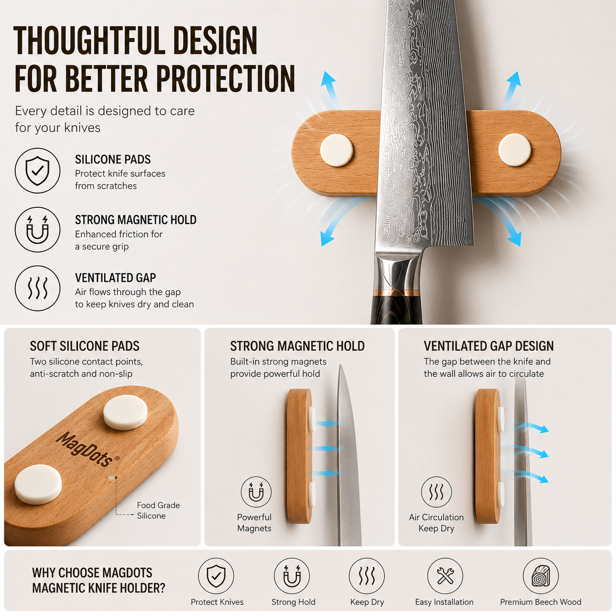 Rak Pisau Dapur Magnetik Silik - Magnetic Knife Strip ulasan dan harga
