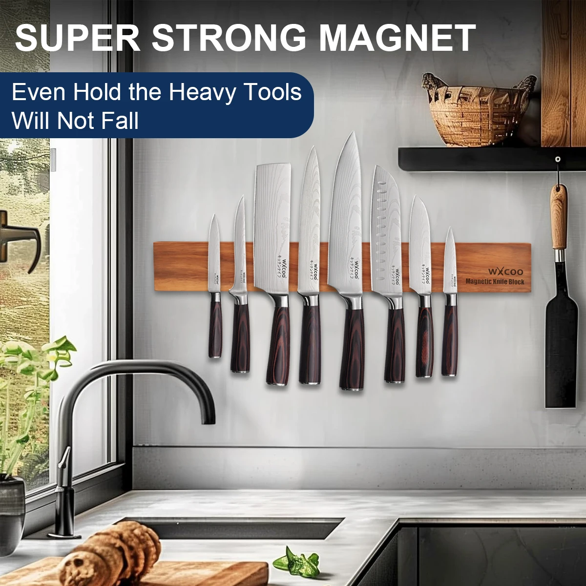 Rak Pisau Magnetik Kayu Akasia - Magnetic Knife Strip ulasan dan harga