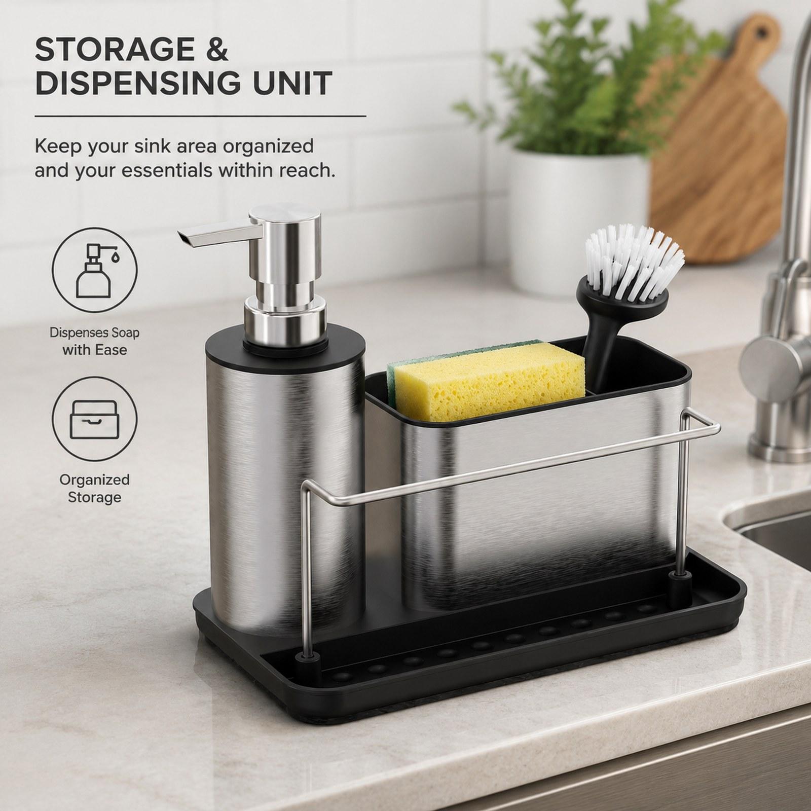 Set Dispenser Sabun Dapur, Tem - Kitchen Gadgets Dispenser Brush Holder ulasan dan harga
